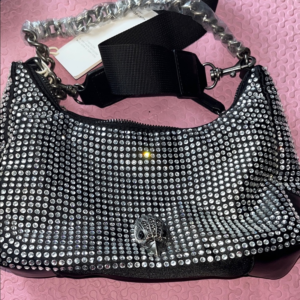Kurt Geiger Black and Silver rhinestone Studded Shoulder Bag nwt - Picture 9 of 12